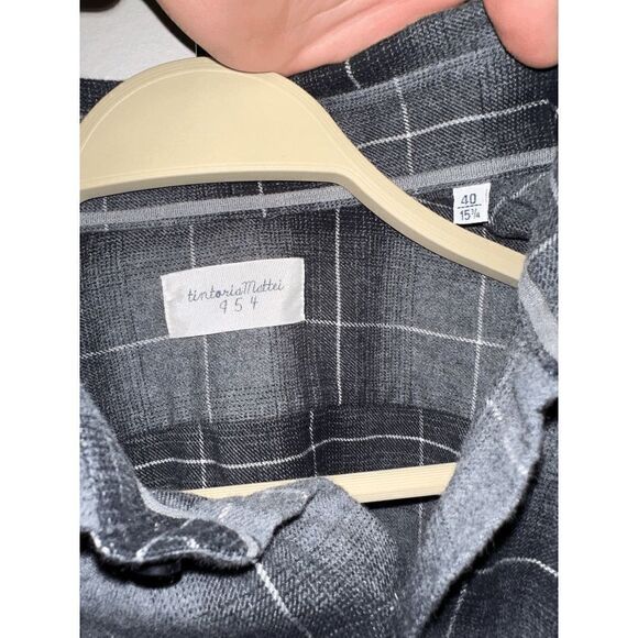 Men's Tintoria Mattei 954 Gray Flannel Casual Button Down 40 15 3/4 (Medium) - Picture 1 of 6